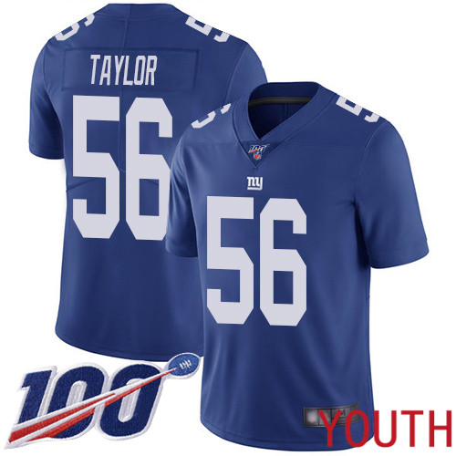 Youth New York Giants 56 Lawrence Taylor Royal Blue Team Color Vapor Untouchable Limited Player 100th Season Football NFL Jersey